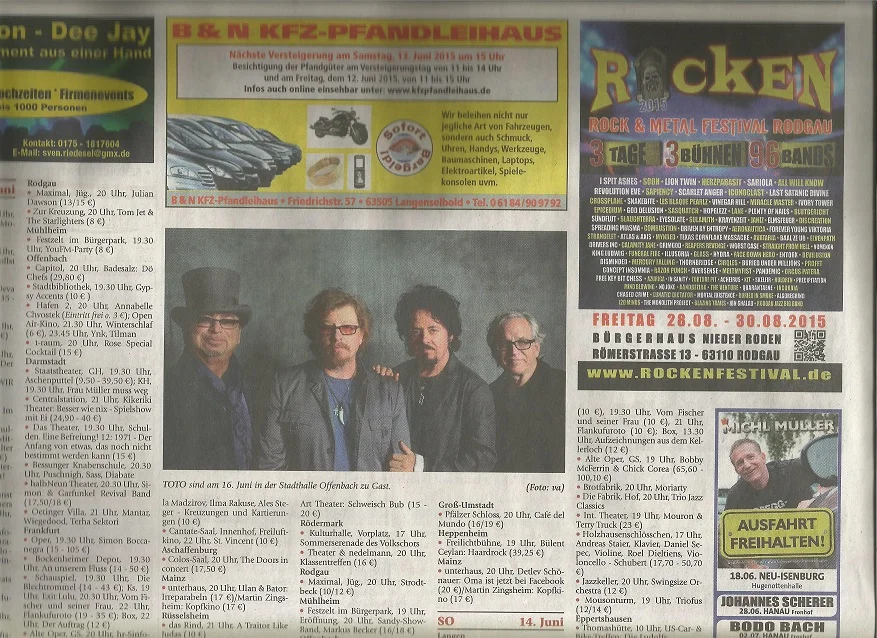Archivvorschau: Festivalanzeige für ROCKEN 2015 – Dreieich Zeitung / Offenbach Journal